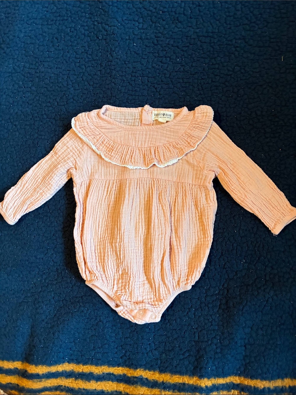 Rabbit + bear Peach Cotton Ruffle-Trim Pink Baby One-Piece